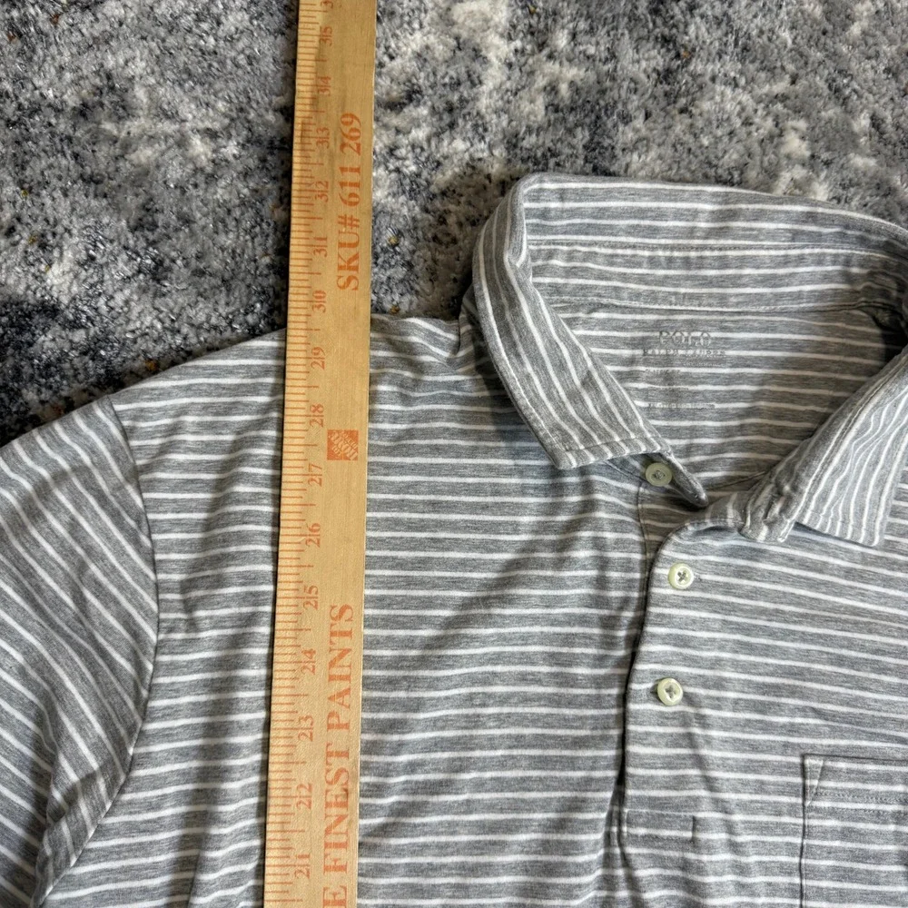 Polo Ralph Lauren Grey‎ & White striped Polo Short sleeve Size XXL